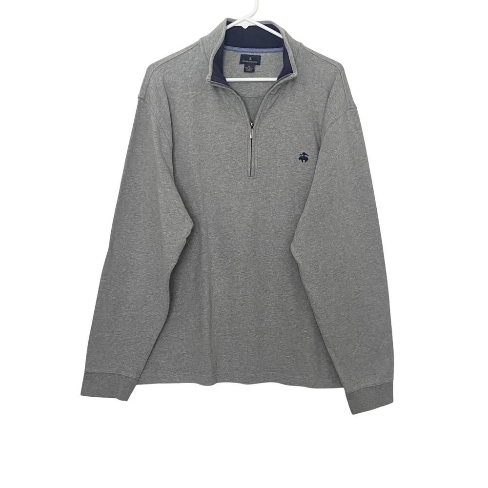 Brooks Brothers Mens XL Gray 100% Cotton Quarter Zip Pullover Sweater Heathered